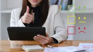 woman giving a thumbs-up to online content